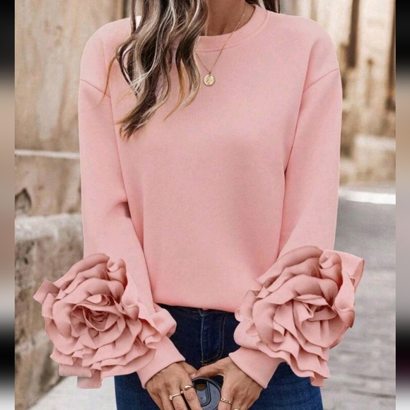 Sweaters - Women's Casual Raglan Sleeve Floral Embroidered Pullover Sweatshirt